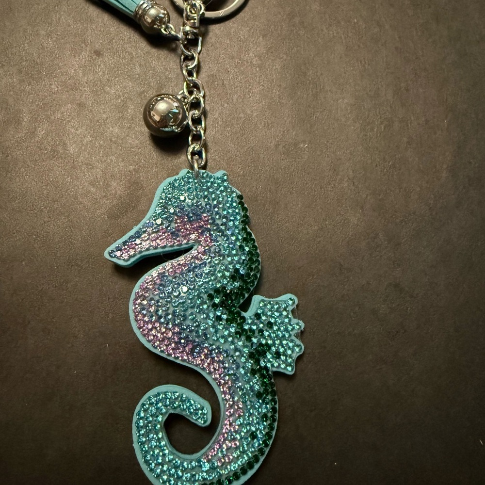 Sequin Turquoise Seahorse Key & Card Holder